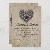 Steampunk Retro Hart van Gears Bruiloft Kaart (Voorkant / Achterkant)