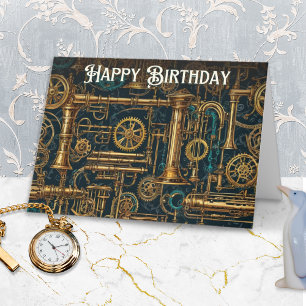 Steampunk Retro Metal Cogs Gears Happy Birthday Kaart