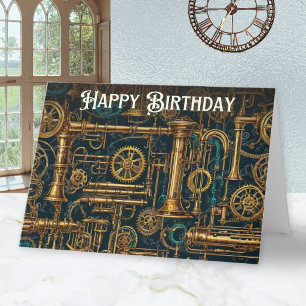 Steampunk Retro Metal Cogs Gears Happy Birthday Kaart