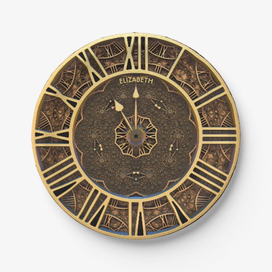 Steampunk Retro Rusty Art Deco Clock Papieren Bordje (Voorkant)