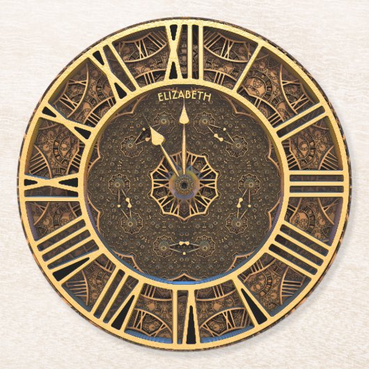Steampunk Retro  Rusty Art Deco Clock Ronde Kartonnen Onderzetter (Voorkant)