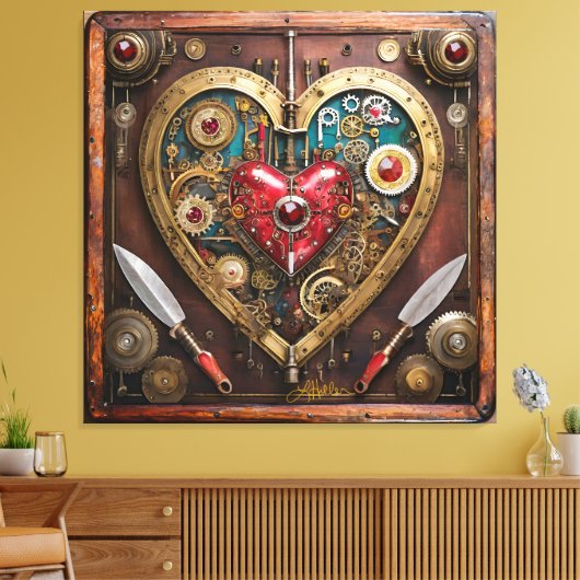 Steampunk Robijnen En Dolken Krijger Valentijn Canvas Afdruk (Insitu (Woonkamer))