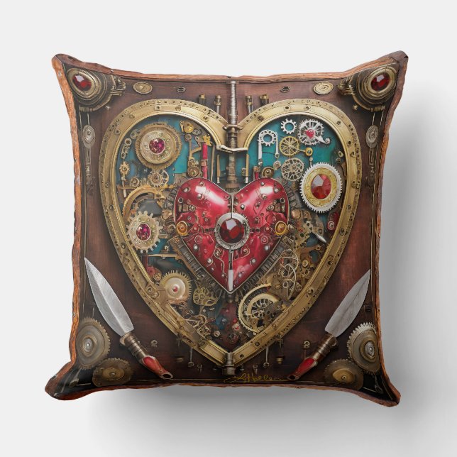 Steampunk Robijnen En Dolken Krijger Valentijn Kussen (Voorkant)