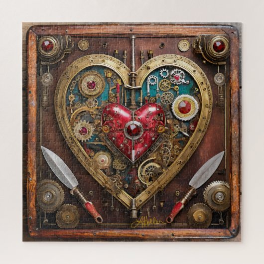 Steampunk Robijnen En Dolken Krijger Valentijn Legpuzzel (Verticaal)