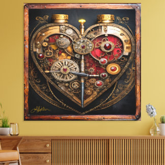 Steampunk Robijnen En Tandwielen Donker Hart Canvas Afdruk