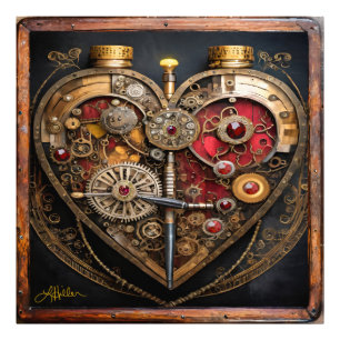 Steampunk Robijnen En Tandwielen Donker Hart  Foto Afdruk