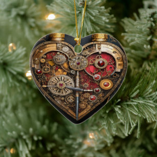 Steampunk Robijnen En Tandwielen Donker Hart Keramisch Ornament