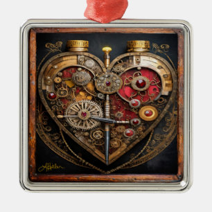 Steampunk Robijnen En Tandwielen Donker Hart Metalen Ornament