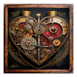 Steampunk Robijnen En Tandwielen Donker Hart  Perfect Poster