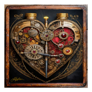 Steampunk Robijnen En Tandwielen Donker Hart  Perfect Poster