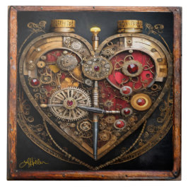 Steampunk Robijnen En Tandwielen Donker Hart  Tegeltje