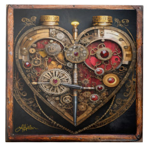 Steampunk Robijnen En Tandwielen Donker Hart Tegeltje