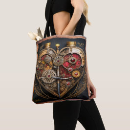 Steampunk Robijnen En Tandwielen Donker Hart Tote Bag