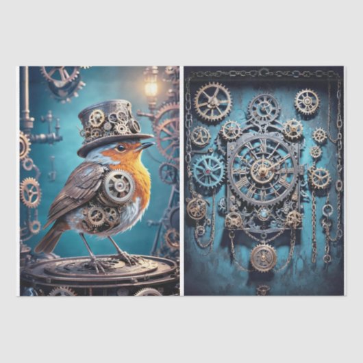 Steampunk Robin: Vleugels van Messing - Decoupage Tissuepapier (Voorkant)