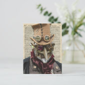 Steampunk Robot Collage over oude kunstpagina Briefkaart (Staand voorkant)