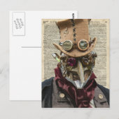 Steampunk Robot Collage over oude kunstpagina Briefkaart (Voorkant / Achterkant)