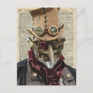 Steampunk Robot Collage over oude kunstpagina Briefkaart