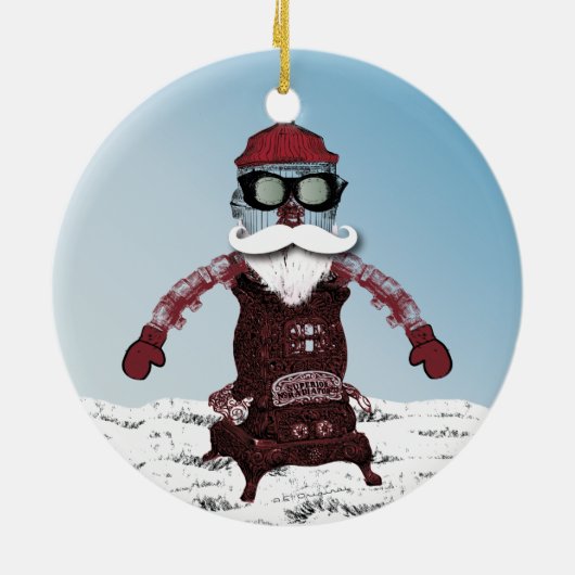 Steampunk Robot One Cool and Hip Santa Keramisch Ornament (Achterkant)