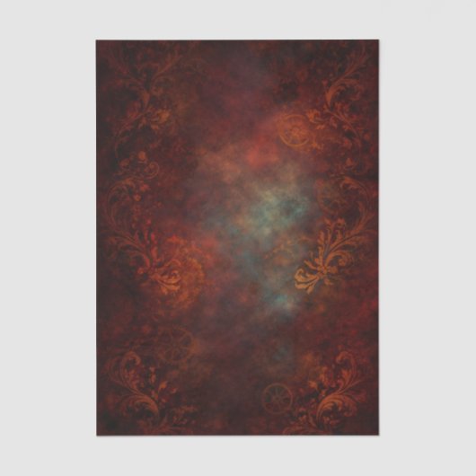 Steampunk Rode Damast Achtergrond EZ6 Decoupage Tissuepapier (Voorkant)