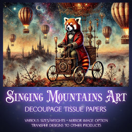 Steampunk Rode Panda Ballonreis Decoupage Tissuepapier