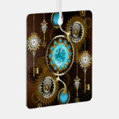 Steampunk roestige achtergrond met turkoois gekleu metalen ornament (Voorkant Rechts)