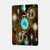 Steampunk roestige achtergrond met turkoois gekleu metalen ornament (Voorkant links)