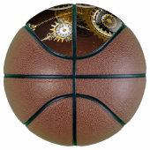 Steampunk roestige achtergrond met turkooizen lenz basketbal (Rechts)