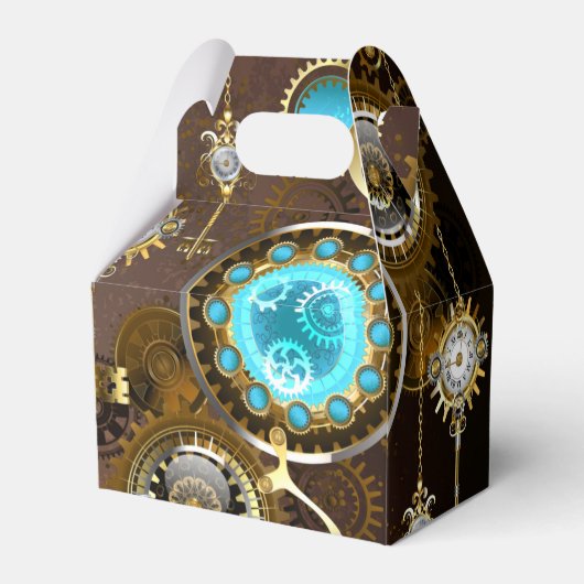 Steampunk roestige achtergrond met turkooizen lenz bedankdoosjes (Achterkant)