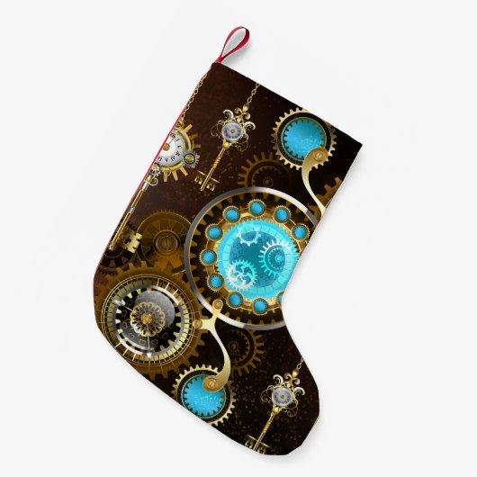 Steampunk roestige achtergrond met turkooizen lenz kleine kerstsok (Voorkant (Hangend))