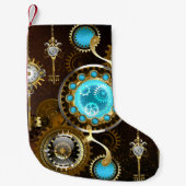 Steampunk roestige achtergrond met turkooizen lenz kleine kerstsok (Voorkant)