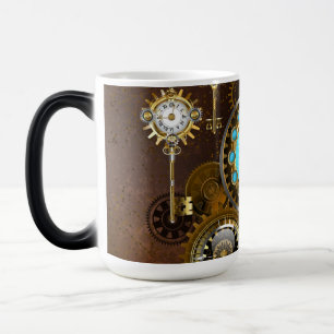 Steampunk roestige achtergrond met turkooizen lenz magische mok
