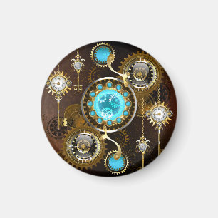 Steampunk roestige achtergrond met turkooizen lenz magneet