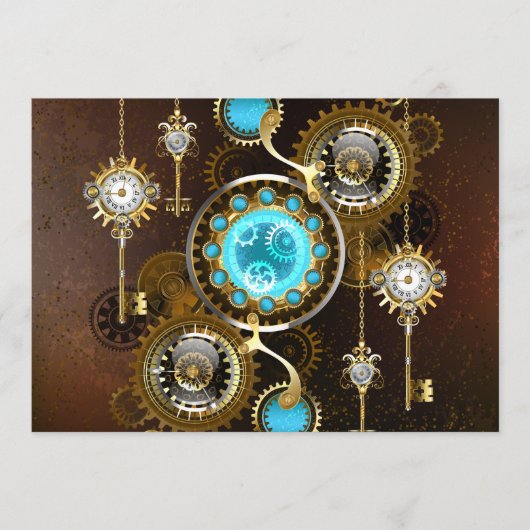 Steampunk roestige achtergrond met turkooizen lenz menu (Voorkant)