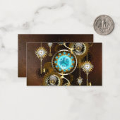 Steampunk roestige achtergrond met turkooizen lenz notitiekaartje (Voorkant / Achterkant in situ)