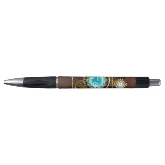 Steampunk roestige achtergrond met turkooizen lenz pen (Voorkant)