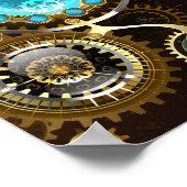 Steampunk roestige achtergrond met turkooizen lenz poster (Hoek)