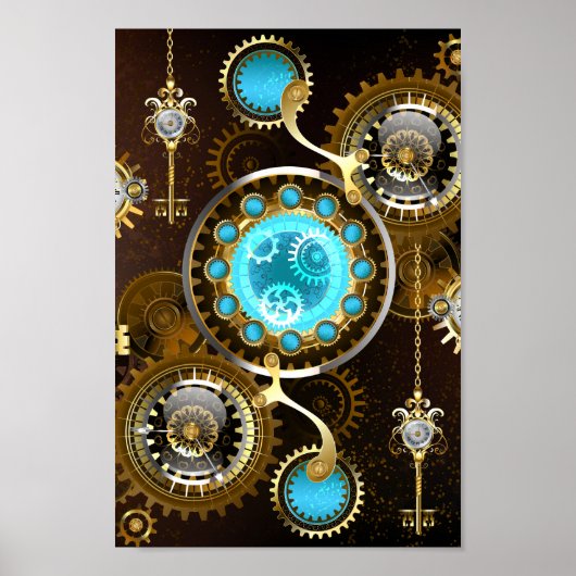 Steampunk roestige achtergrond met turkooizen lenz poster (Voorkant)