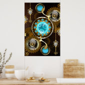Steampunk roestige achtergrond met turkooizen lenz poster (Keuken)