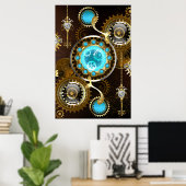 Steampunk roestige achtergrond met turkooizen lenz poster (Thuiskantoor)