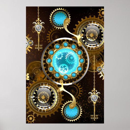 Steampunk roestige achtergrond met turkooizen lenz poster (Voorkant)