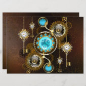 Steampunk roestige achtergrond met turkooizen lenz programmakaart (Voorkant / Achterkant)