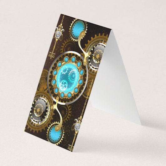 Steampunk roestige achtergrond met turkooizen lenz visitekaartje (Voorkant)