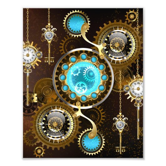 Steampunk roestige achtergrond met turquoise glaze foto afdruk (Voorkant)