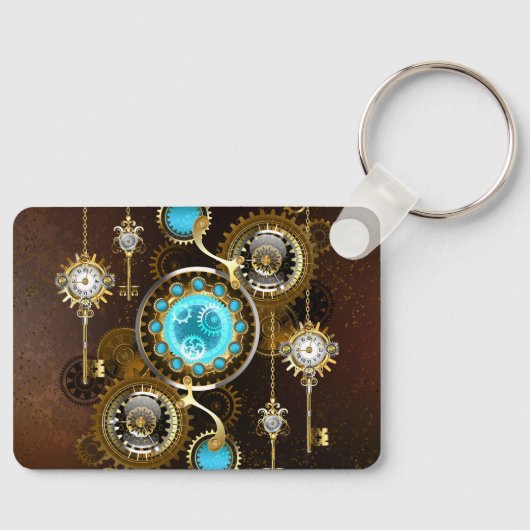 Steampunk roestige achtergrond met turquoise glaze sleutelhanger (Voorkant)