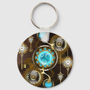 Steampunk roestige achtergrond met turquoise glaze sleutelhanger