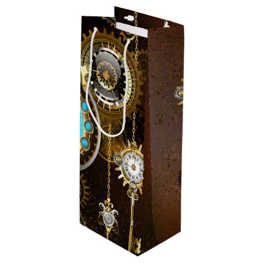 Steampunk roestige achtergrond met turquoise glaze wijn cadeautas (Voorkant Gekanteld)
