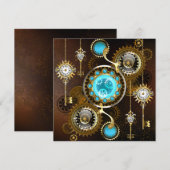 Steampunk roestige achtergrond met turquoise lenze aankondiging (Voorkant / Achterkant)