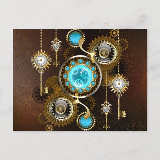 Steampunk Roestige Achtergrond met Turquoise Lenze Advieskaart (Voorkant)