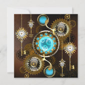 Steampunk Roestige Achtergrond met Turquoise Lenze Bedankkaart (Voorkant)