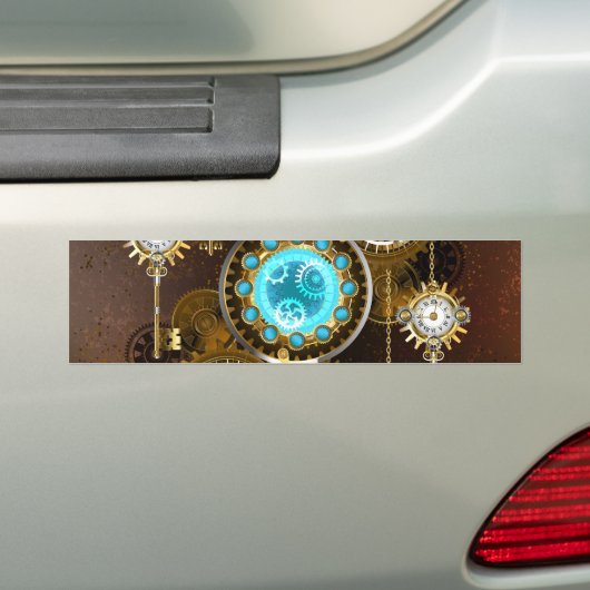 Steampunk Roestige Achtergrond met Turquoise Lenze Bumpersticker (Op auto)